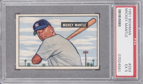 1951 Bowman #253 Mickey Mantle Rookie Card – PSA EX 5